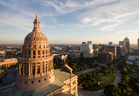 Texas Capitol and Austin downtown from above